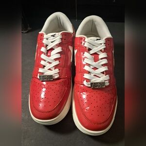 A Bathing Ape BAPE STA Bapesta Red Patent Leather White Star Men's Sneakers, Siz